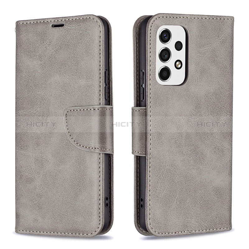 Leather Case Stands Flip Cover Holder B04F for Samsung Galaxy A53 5G Gray