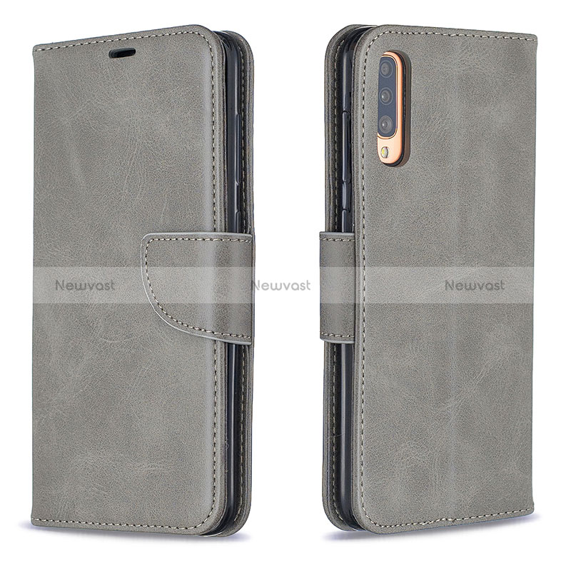 Leather Case Stands Flip Cover Holder B04F for Samsung Galaxy A70 Gray