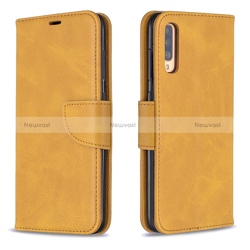 Leather Case Stands Flip Cover Holder B04F for Samsung Galaxy A70 Light Brown