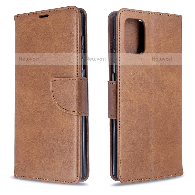 Leather Case Stands Flip Cover Holder B04F for Samsung Galaxy A71 4G A715 Brown