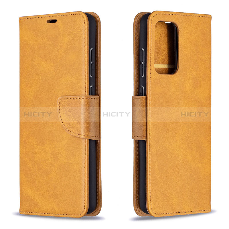 Leather Case Stands Flip Cover Holder B04F for Samsung Galaxy A72 4G Light Brown