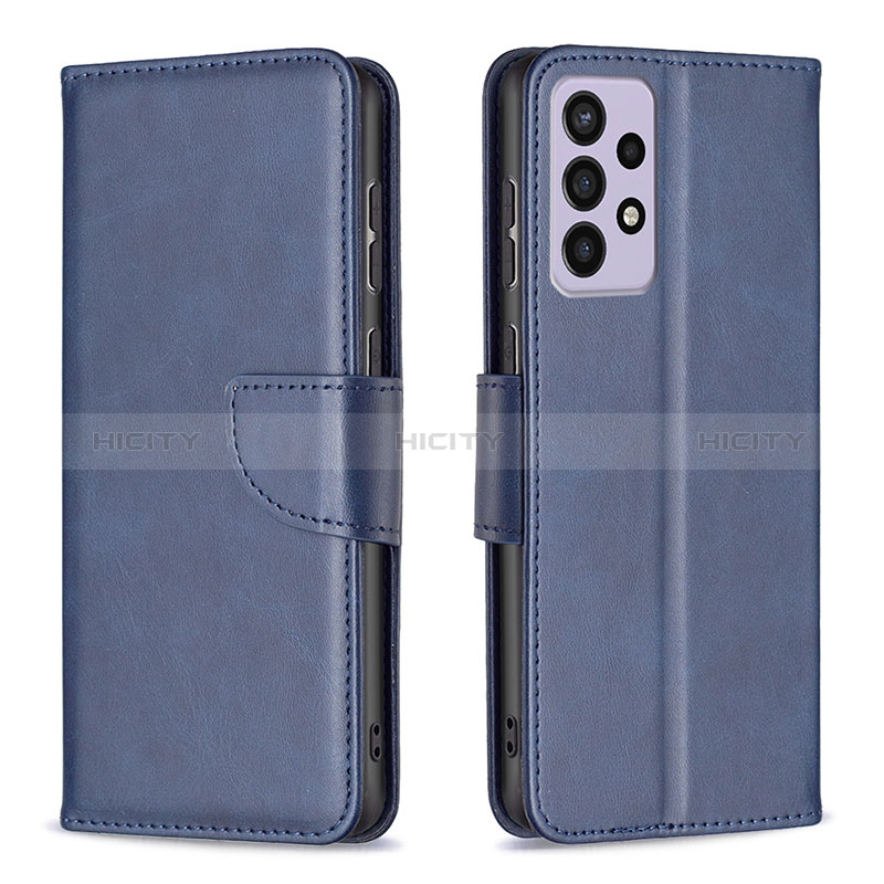 Leather Case Stands Flip Cover Holder B04F for Samsung Galaxy A73 5G Blue