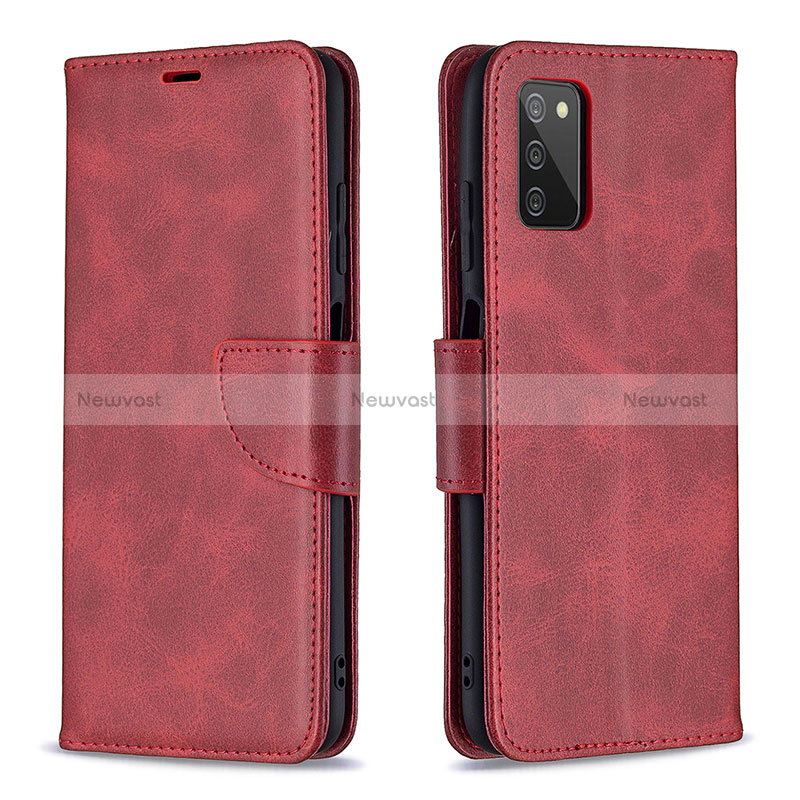 Leather Case Stands Flip Cover Holder B04F for Samsung Galaxy F02S SM-E025F Red