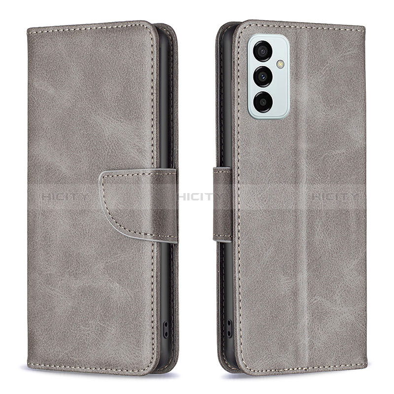 Leather Case Stands Flip Cover Holder B04F for Samsung Galaxy F23 5G Gray