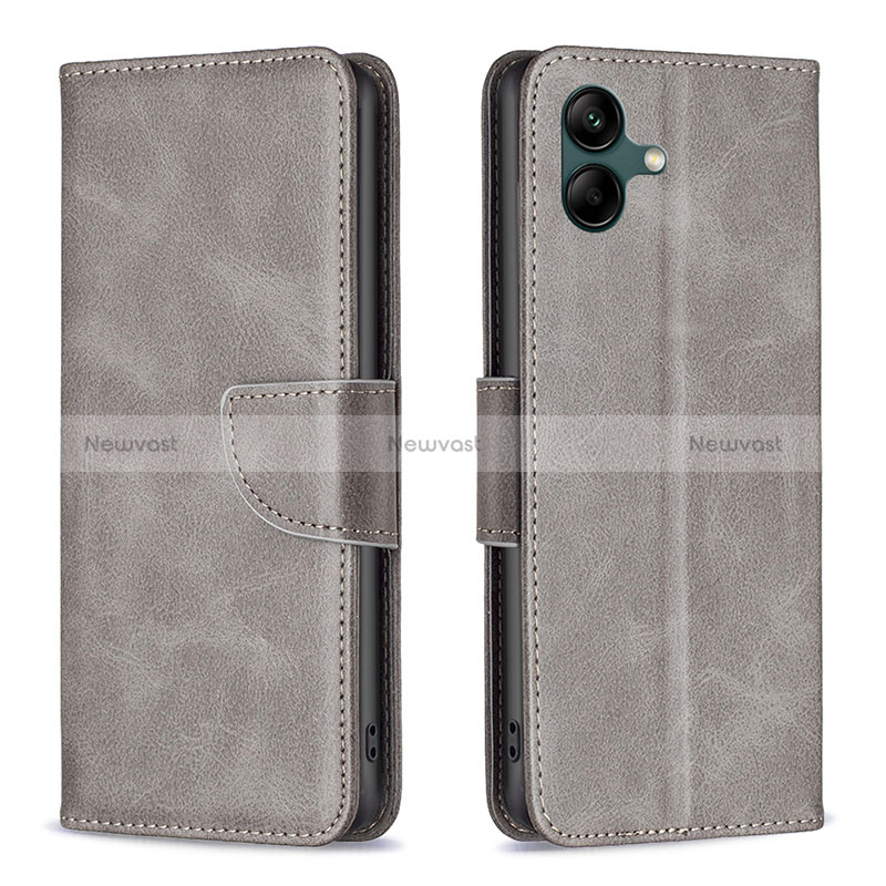 Leather Case Stands Flip Cover Holder B04F for Samsung Galaxy M04 Gray