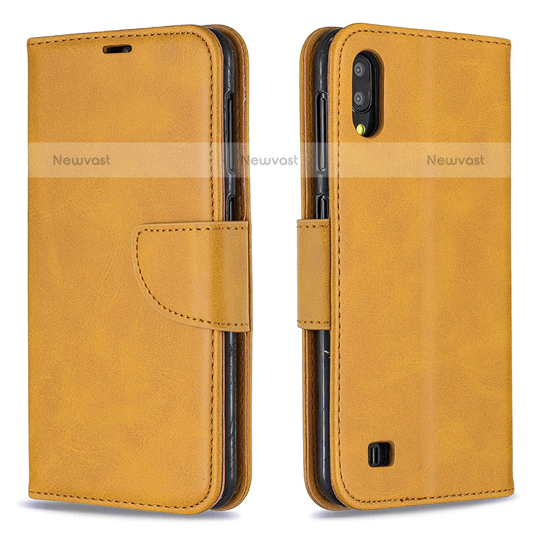 Leather Case Stands Flip Cover Holder B04F for Samsung Galaxy M10 Light Brown