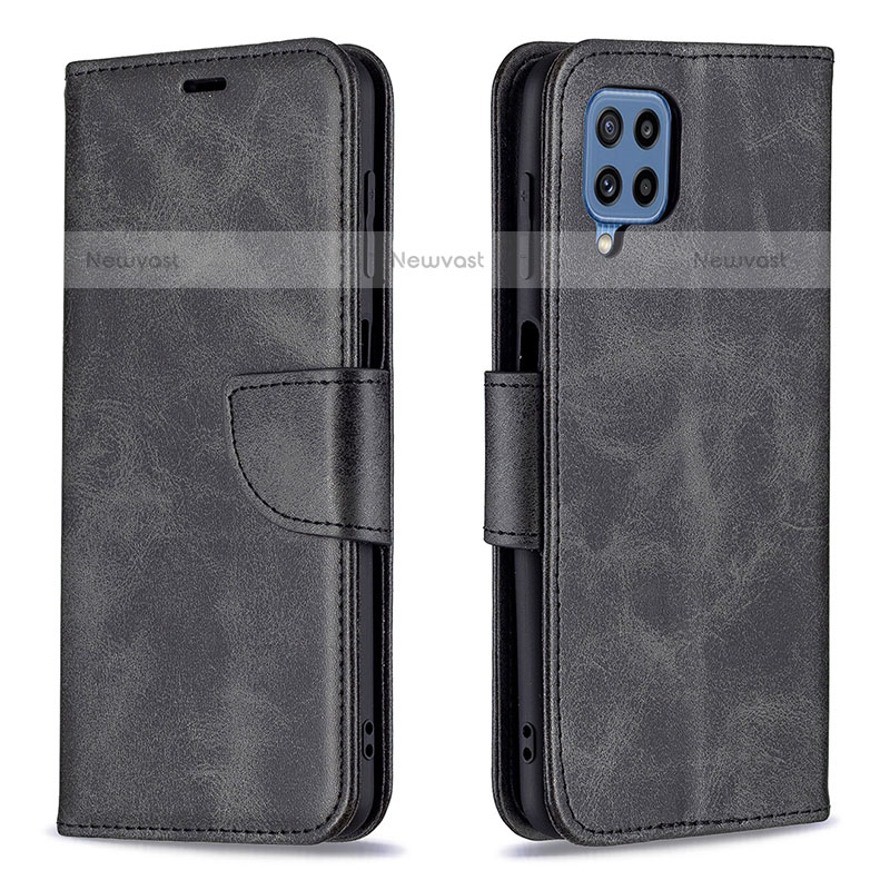 Leather Case Stands Flip Cover Holder B04F for Samsung Galaxy M32 4G Black