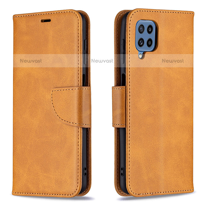 Leather Case Stands Flip Cover Holder B04F for Samsung Galaxy M32 4G Light Brown