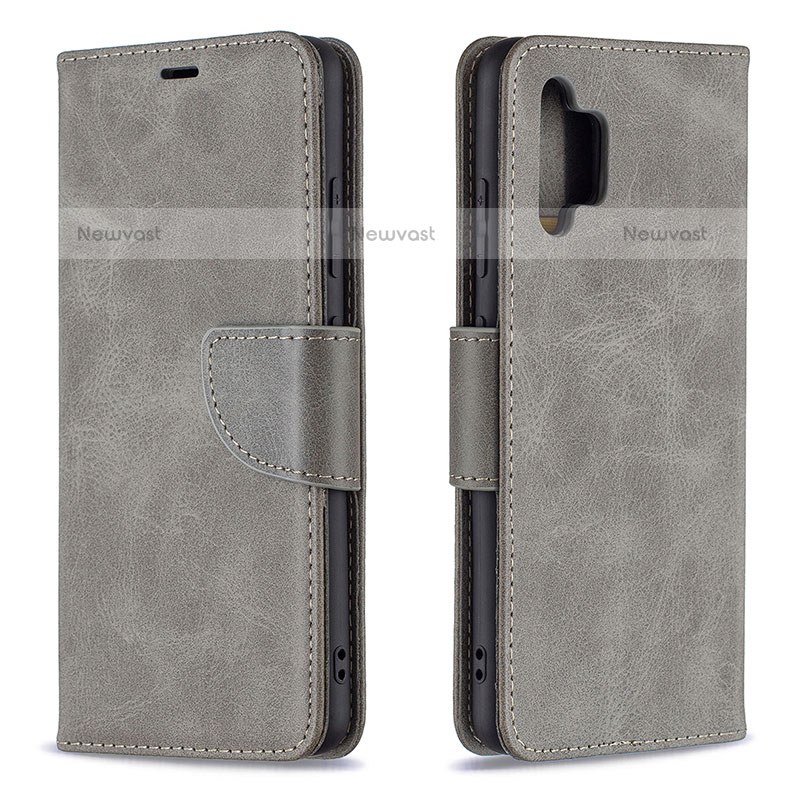 Leather Case Stands Flip Cover Holder B04F for Samsung Galaxy M32 5G Gray