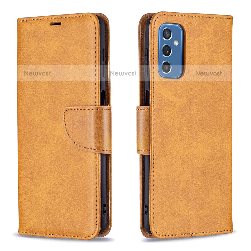 Leather Case Stands Flip Cover Holder B04F for Samsung Galaxy M52 5G Light Brown