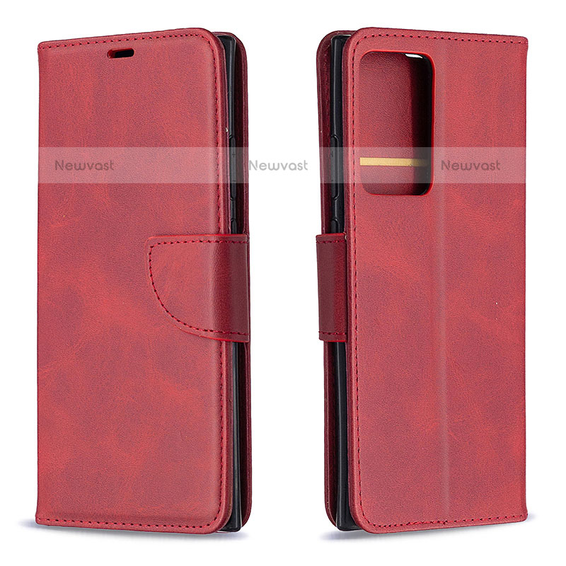 Leather Case Stands Flip Cover Holder B04F for Samsung Galaxy Note 20 Ultra 5G Red