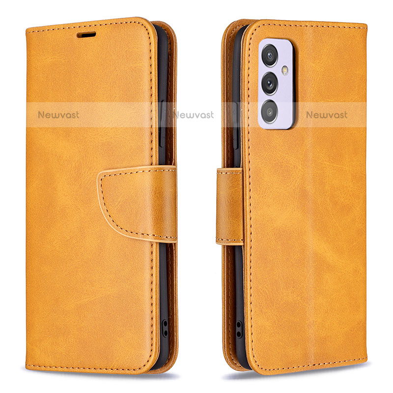 Leather Case Stands Flip Cover Holder B04F for Samsung Galaxy Quantum2 5G Light Brown