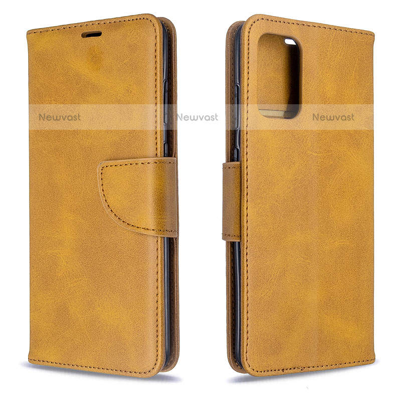 Leather Case Stands Flip Cover Holder B04F for Samsung Galaxy S20 5G Light Brown