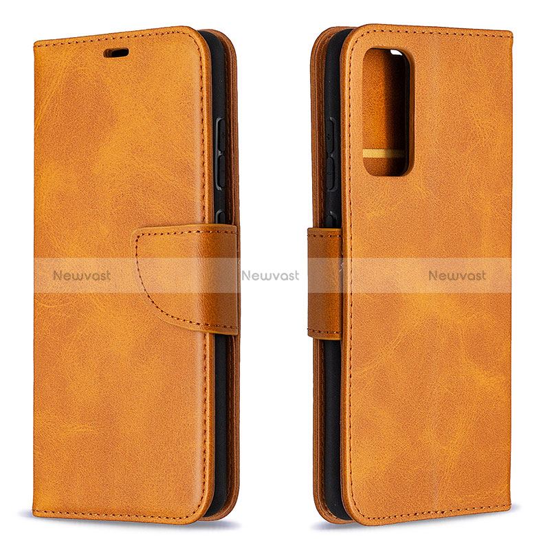 Leather Case Stands Flip Cover Holder B04F for Samsung Galaxy S20 FE (2022) 5G Light Brown