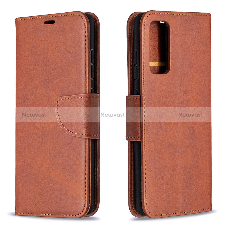 Leather Case Stands Flip Cover Holder B04F for Samsung Galaxy S20 FE 4G Brown