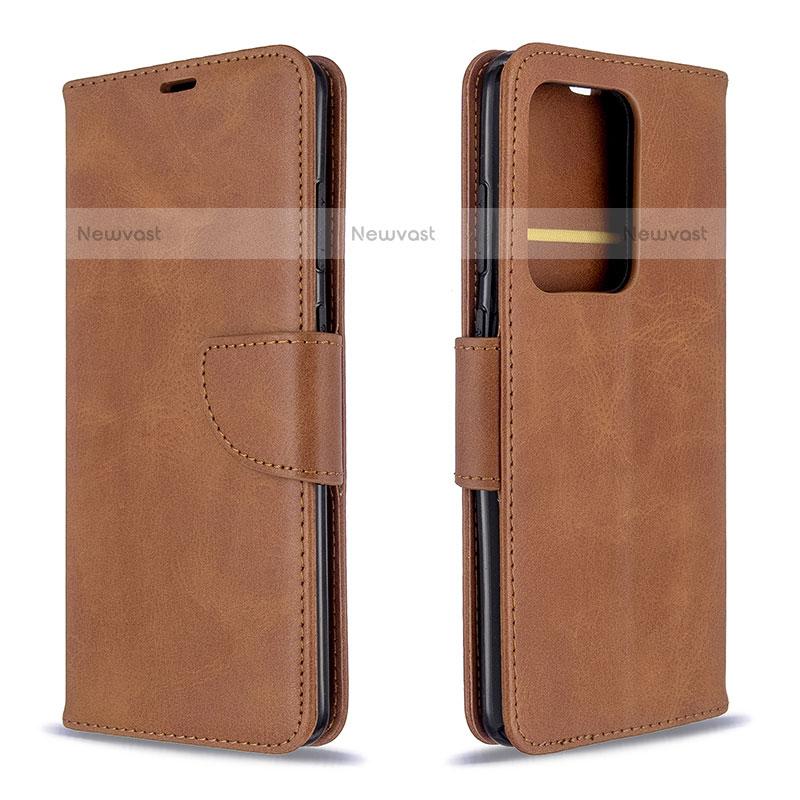 Leather Case Stands Flip Cover Holder B04F for Samsung Galaxy S20 Plus 5G Brown