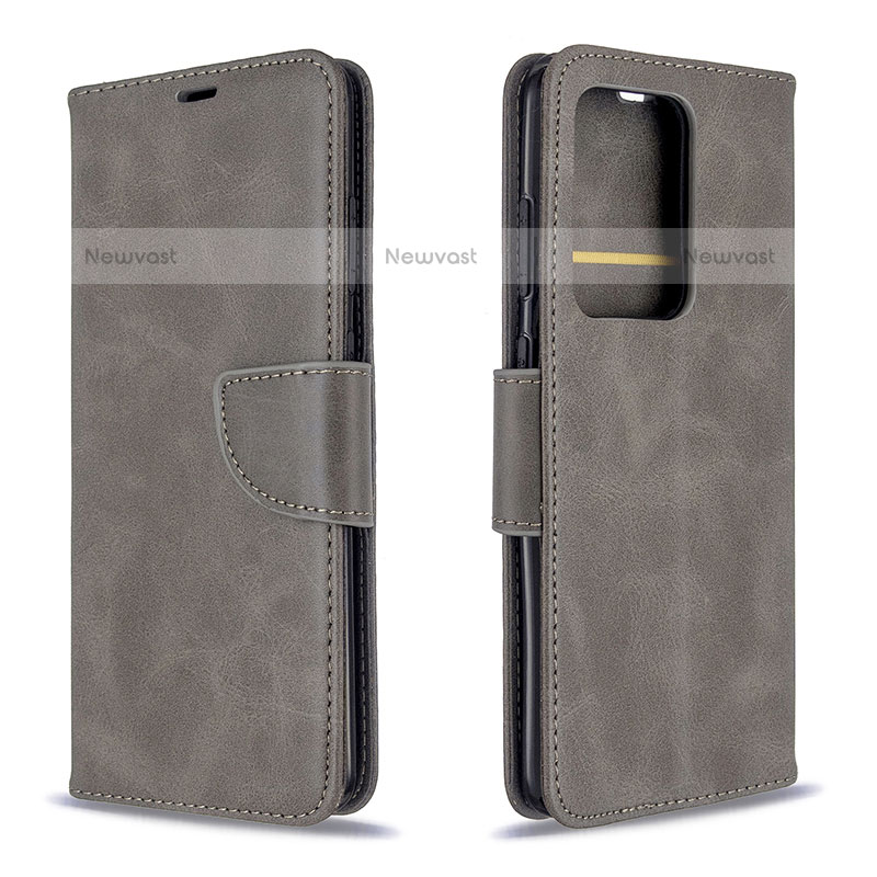 Leather Case Stands Flip Cover Holder B04F for Samsung Galaxy S20 Plus 5G Gray