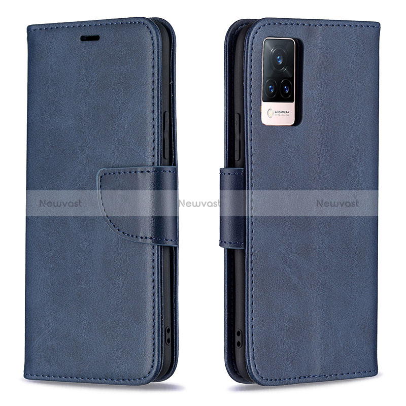 Leather Case Stands Flip Cover Holder B04F for Vivo V21 5G Blue