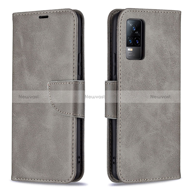 Leather Case Stands Flip Cover Holder B04F for Vivo V21e 4G Gray