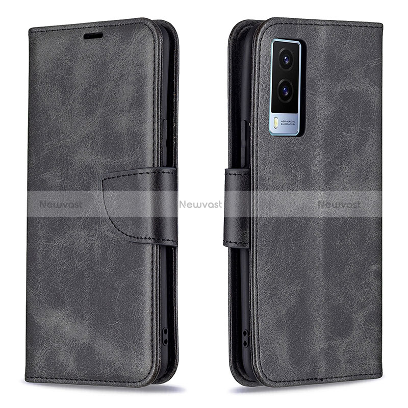 Leather Case Stands Flip Cover Holder B04F for Vivo V21e 5G Black