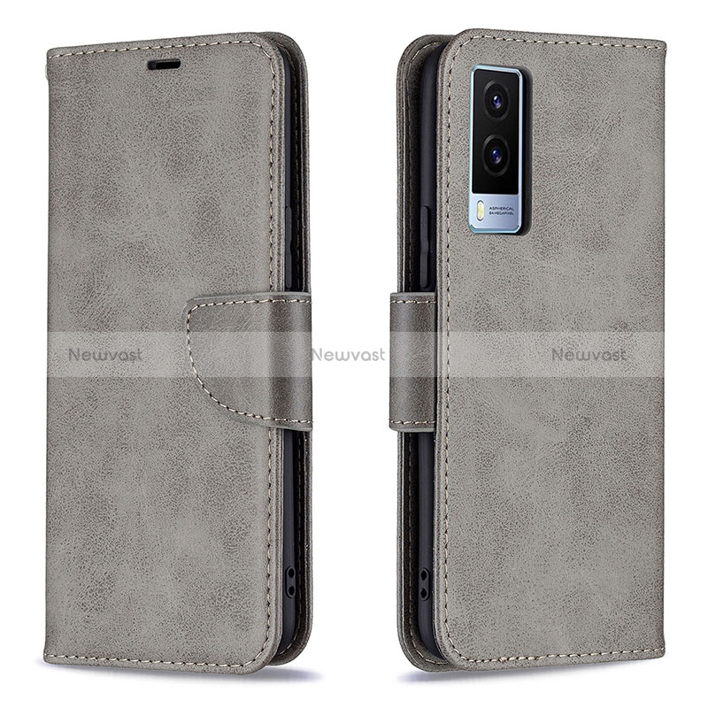 Leather Case Stands Flip Cover Holder B04F for Vivo V21e 5G Gray