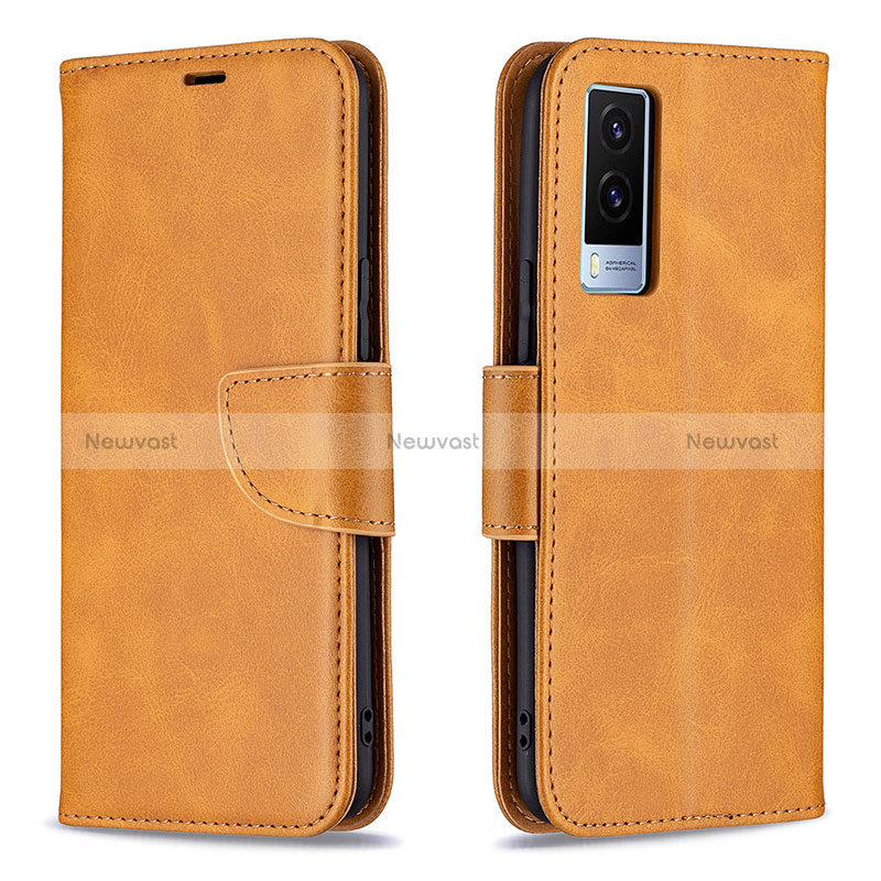 Leather Case Stands Flip Cover Holder B04F for Vivo V21e 5G Light Brown