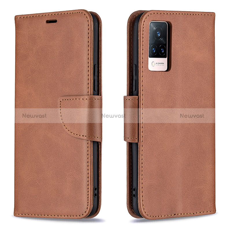 Leather Case Stands Flip Cover Holder B04F for Vivo V21s 5G Brown