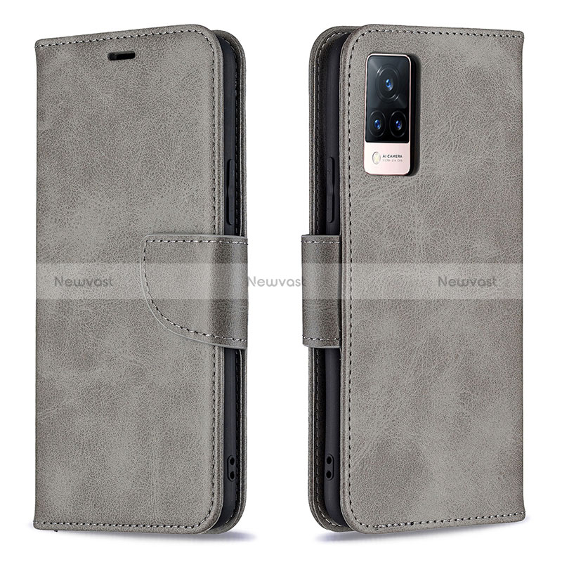 Leather Case Stands Flip Cover Holder B04F for Vivo V21s 5G Gray