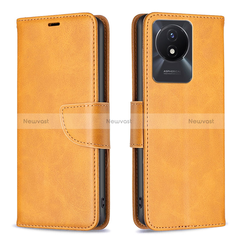 Leather Case Stands Flip Cover Holder B04F for Vivo Y02 Light Brown