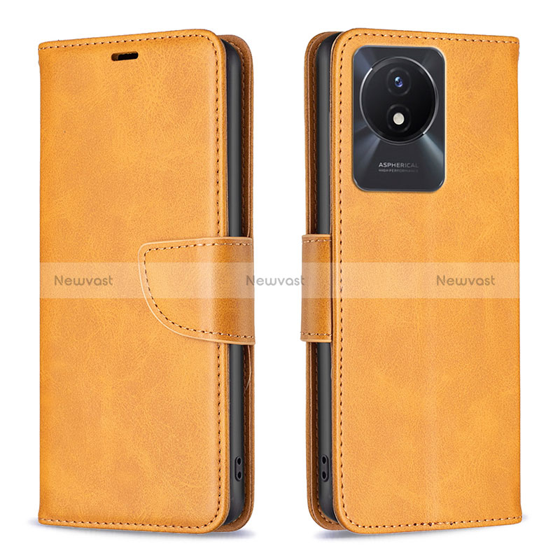 Leather Case Stands Flip Cover Holder B04F for Vivo Y02A Light Brown