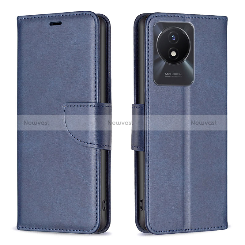 Leather Case Stands Flip Cover Holder B04F for Vivo Y02t Blue