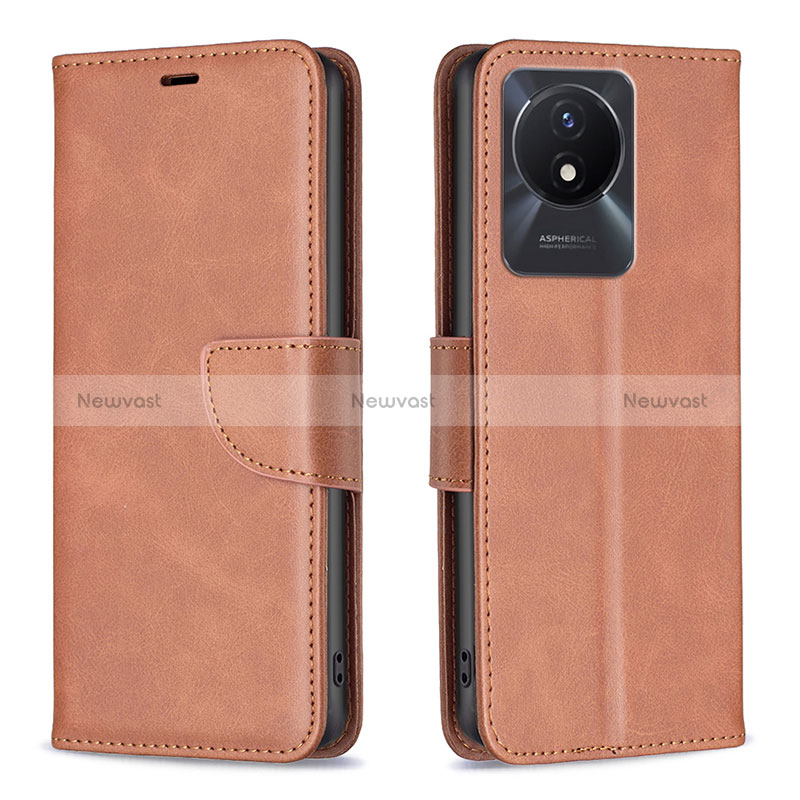 Leather Case Stands Flip Cover Holder B04F for Vivo Y11 (2023)