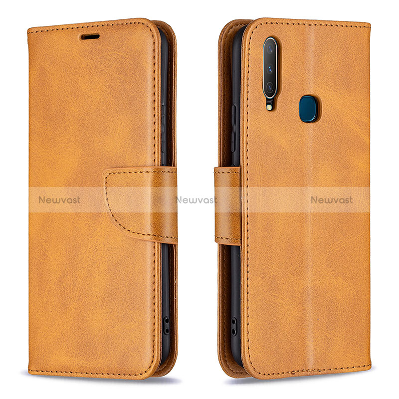 Leather Case Stands Flip Cover Holder B04F for Vivo Y11 Light Brown