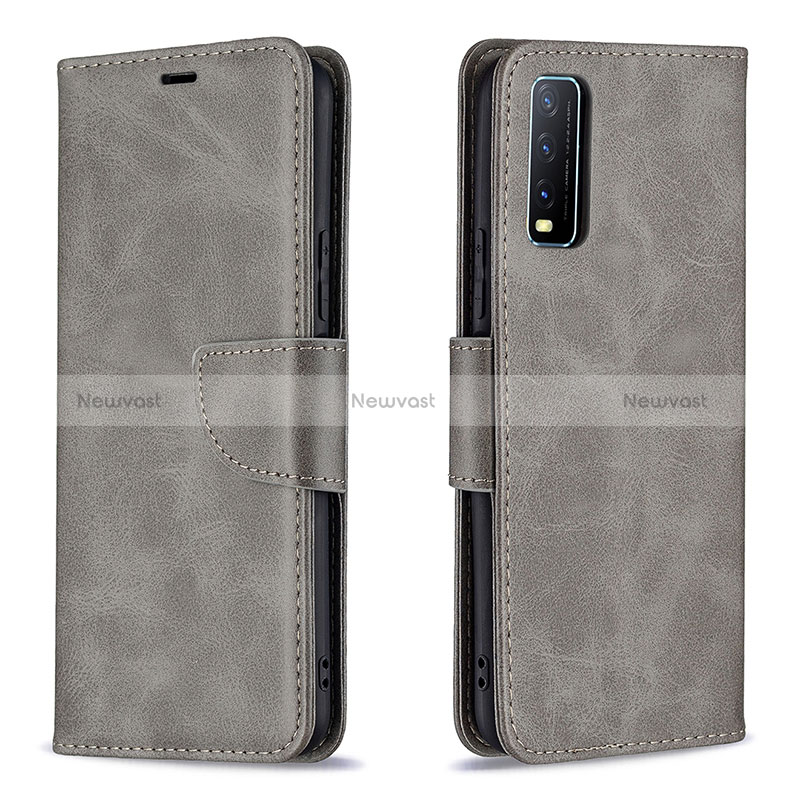 Leather Case Stands Flip Cover Holder B04F for Vivo Y12G Gray