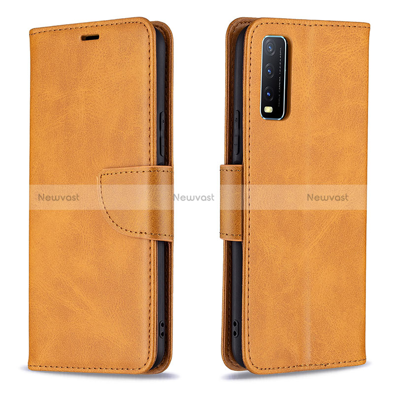 Leather Case Stands Flip Cover Holder B04F for Vivo Y12s (2021) Light Brown