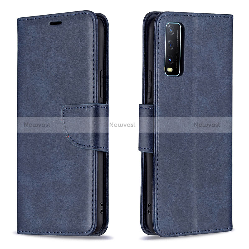 Leather Case Stands Flip Cover Holder B04F for Vivo Y20 (2021) Blue