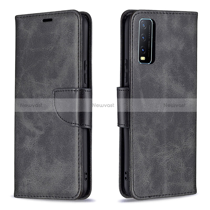 Leather Case Stands Flip Cover Holder B04F for Vivo Y20G Black