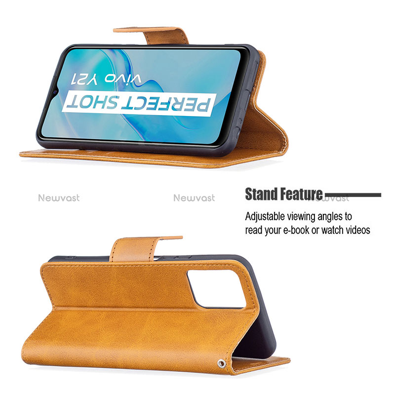 Leather Case Stands Flip Cover Holder B04F for Vivo Y21