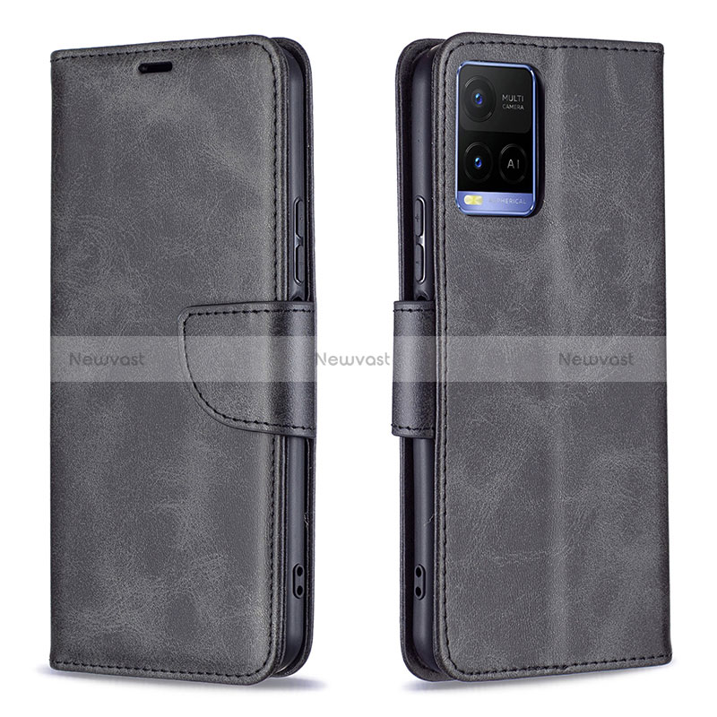 Leather Case Stands Flip Cover Holder B04F for Vivo Y21a Black