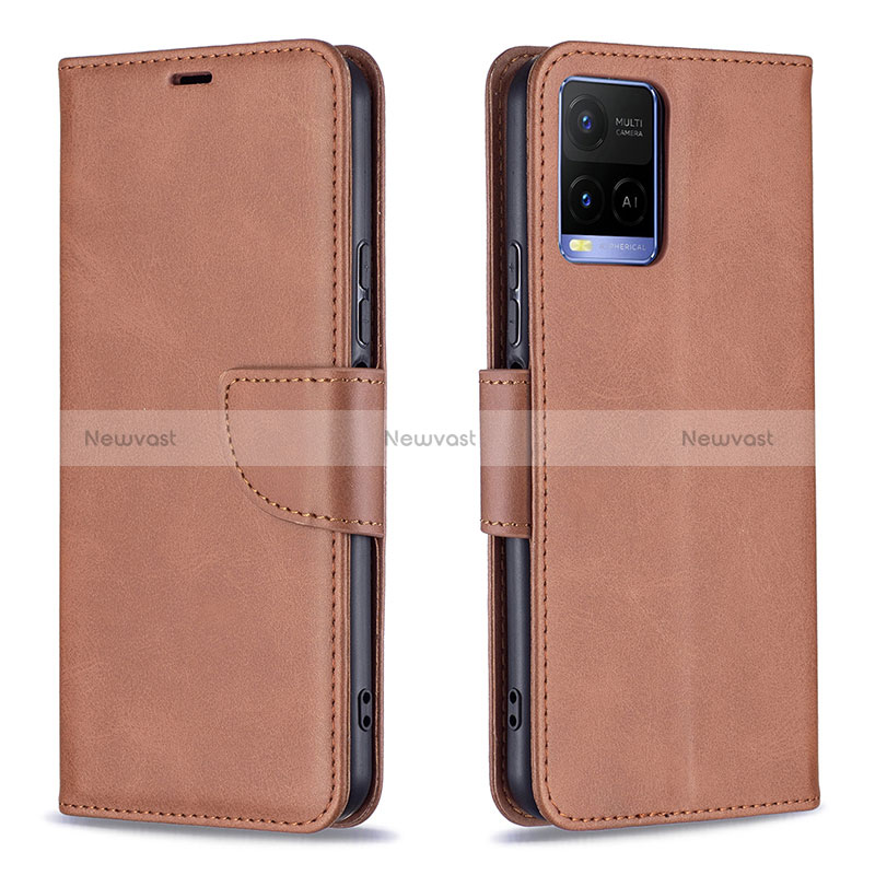 Leather Case Stands Flip Cover Holder B04F for Vivo Y21a Brown