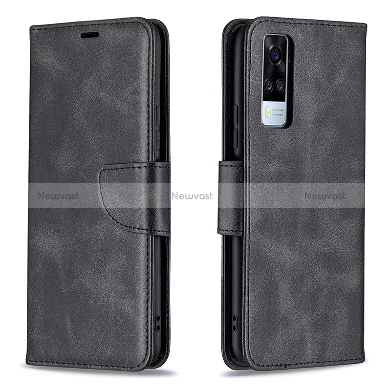 Leather Case Stands Flip Cover Holder B04F for Vivo Y31 (2021) Black