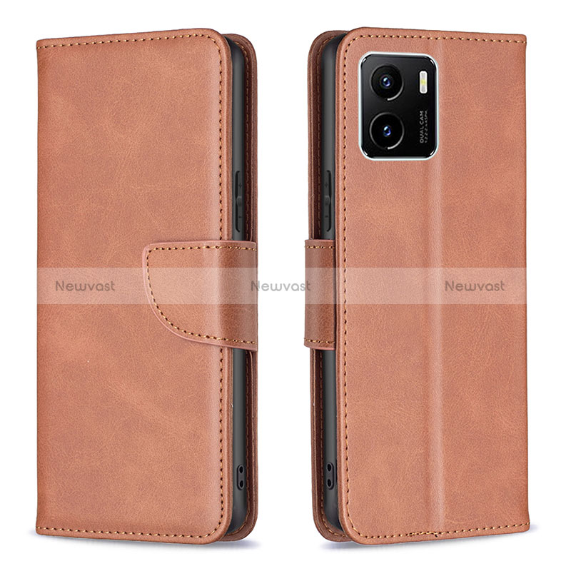 Leather Case Stands Flip Cover Holder B04F for Vivo Y32t Brown