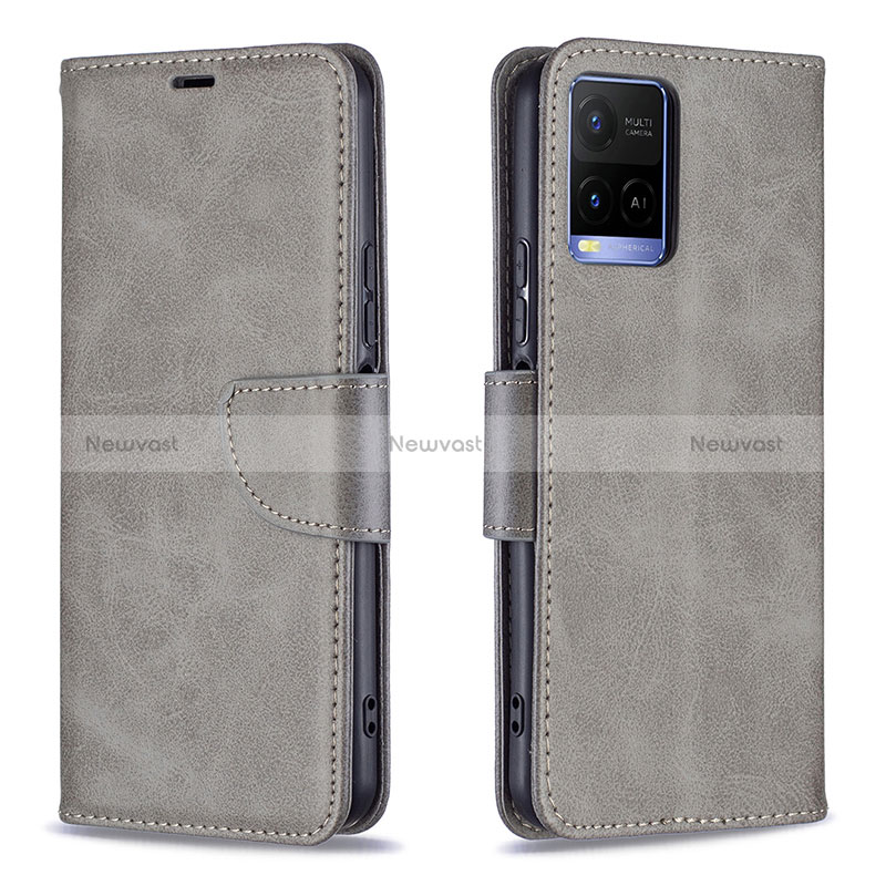 Leather Case Stands Flip Cover Holder B04F for Vivo Y33s Gray