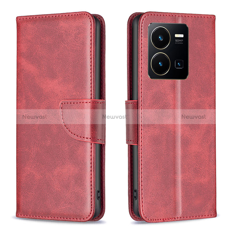 Leather Case Stands Flip Cover Holder B04F for Vivo Y35 4G