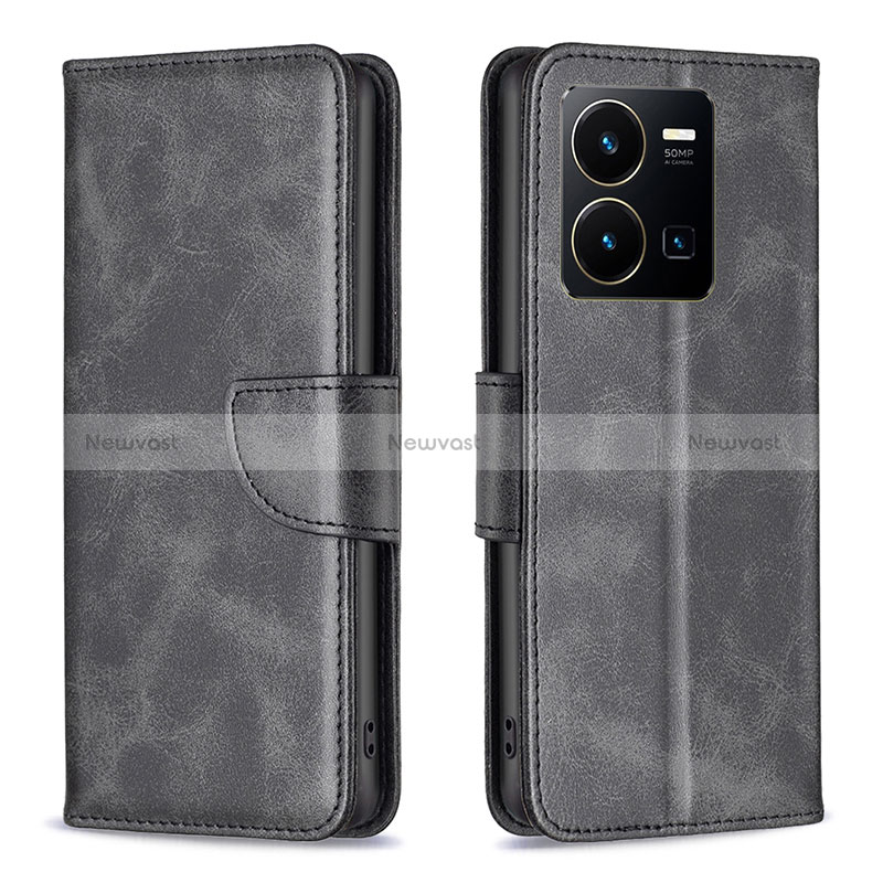 Leather Case Stands Flip Cover Holder B04F for Vivo Y35 4G Black