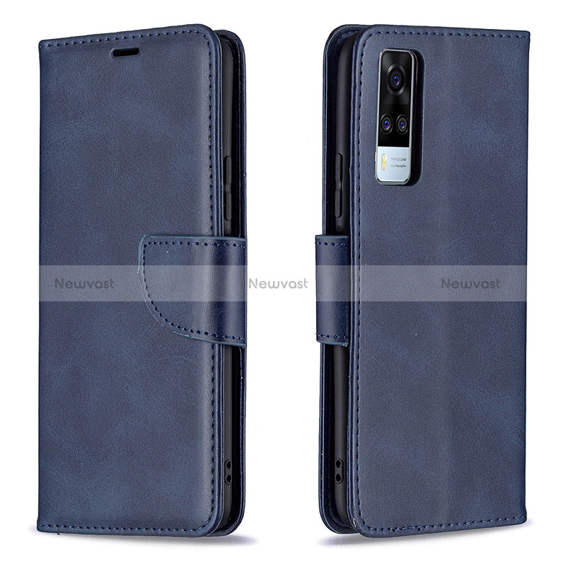 Leather Case Stands Flip Cover Holder B04F for Vivo Y51 (2021) Blue