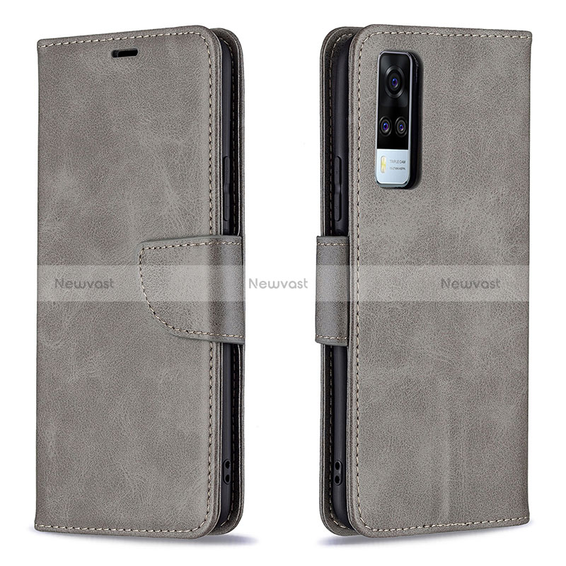 Leather Case Stands Flip Cover Holder B04F for Vivo Y51A Gray