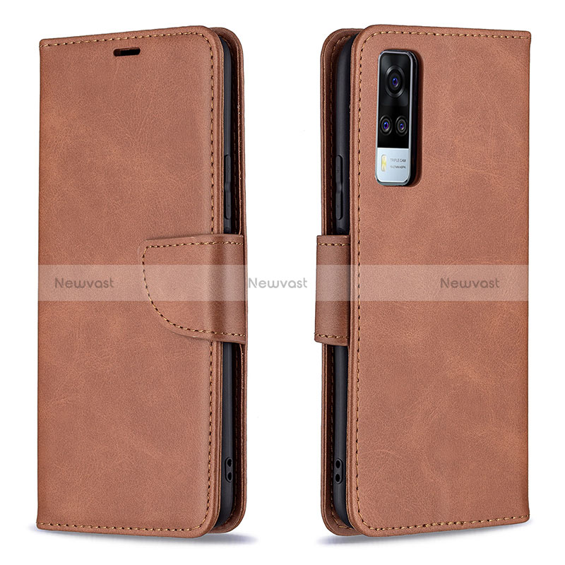 Leather Case Stands Flip Cover Holder B04F for Vivo Y53s 4G Brown