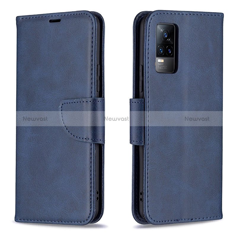 Leather Case Stands Flip Cover Holder B04F for Vivo Y73 (2021) Blue