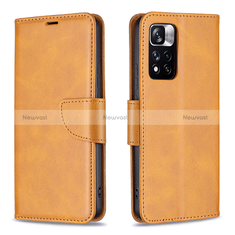 Leather Case Stands Flip Cover Holder B04F for Xiaomi Mi 11i 5G (2022) Light Brown